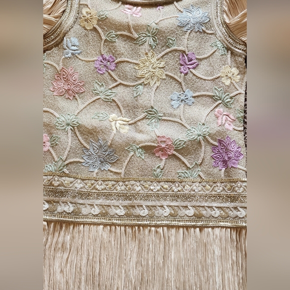 Mary Mcfadden Elegant Floral Embroidered Sequined Dress Sz 8 - Picture 8 of 16